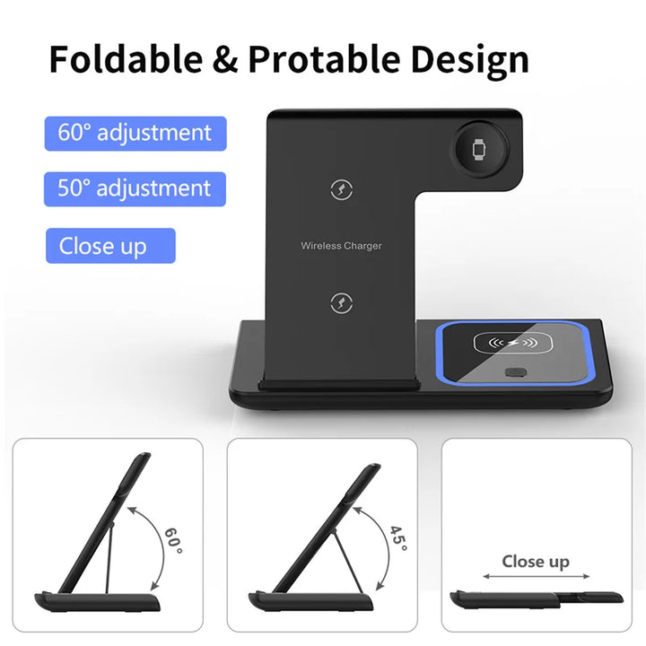 3-in-1 Wireless Charging Station – Foldable Pad for iPhone 15/14/13/12, Watch & AirPods